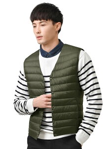 【送料無料】CLAZOLIY ノーカラー インナーダウンベスト メンズ ウルトラライト ベスト 暖かい 軽量 防寒 コンパクト収納 CL111 色:グリーン、サイズ:M