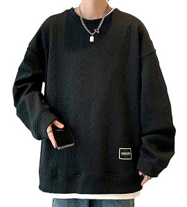 【送料無料】CLAZOLIY トレーナー メンズ 長袖 メンズ 丸襟 大きいサイズ 人気 プルオーバー カジュアル 快適 ゆったり 春秋冬 CL117 色:ブラック、サイズ:XL