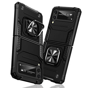 【送料無料】TMUJWS Samsung Galaxy Z Flip4 用ケース リング 衝撃吸収 耐衝撃 TPU+PCバンパー 二重構造 米軍MIL規格 全面保護カバー 滑り防止 車載ホルダー対応 擦り傷防止 滑り止め 軽量 薄型 ギャラ