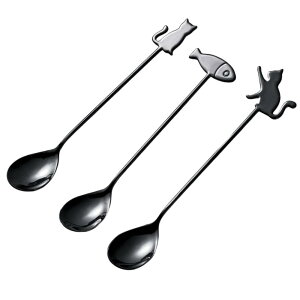 【送料無料】SITEDAN コーヒースプーン ティースプーン デザートスプーン 3本組 ステンレス スプーンセット 猫 喫茶店 デザート アイス ケーキ 食洗機対応 おしゃれ 家庭用 色:黒