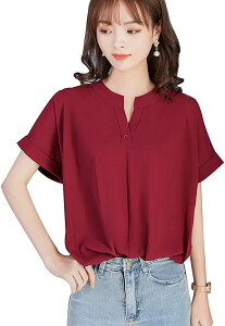 【送料無料】シャツ レディース ブラウス 半袖 トップス 夏服 Vネック 無地 ゆったり 綿麻混 カジュアル 無地 シンプル 春夏 スキッパーシャツ カットソー レディース きれいめ PHFUYUメーカー