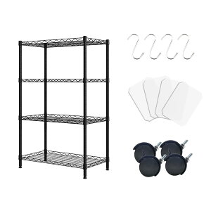 【送料無料】Fainyearn スチールラック レンジ台 キッチンラック 収納ラック キッチン 整理棚 本棚 シェルフ棚 メタル製 メタルラック 高さ調節 色:ブラック、サイズ:4段