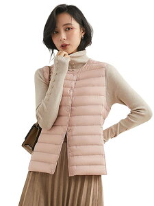 【送料無料】MDMYXJP ウルトラライト ダウンベスト レディース インナーダウン 襟の形が変更可能です ラウンドネック Vネック ライトダウン 軽量 防寒 暖かい 収納袋付き MD103 色:ピンク、サ