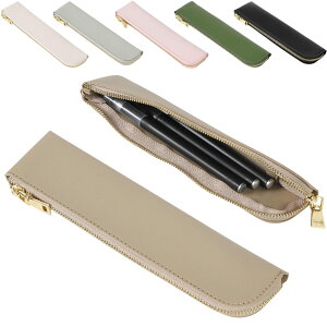 【送料無料】fogman ペンケース スリム PUレザー おしゃれ パステルカラー 可愛い 無地 筆箱 軽量 色:ライトカーキ、サイズ:M