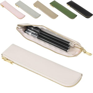 【送料無料】fogman ペンケース スリム PUレザー おしゃれ パステルカラー 可愛い 無地 筆箱 軽量 色:ホワイト、サイズ:M