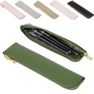 【送料無料】fogman ペンケース スリム PUレザー おしゃれ パステルカラー 可愛い 無地 筆箱 軽量 色:グリーン、サイズ:M