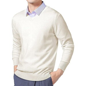 【送料無料】MDMYXJP セーター メンズ Vネック カジュアル ビジネス 秋服 無地 ニットセーター おしゃれ 大きいサイズ 春秋冬 MD313 色:ホワイト、サイズ:M