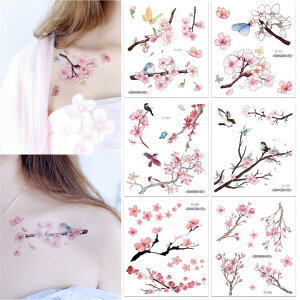 【送料無料】fogman タトゥーシール 桜 花 プール かわいい 防水 簡単 おしゃれ 6種セット 色:桜色、白色、サイズ:10.5 x 12 cm