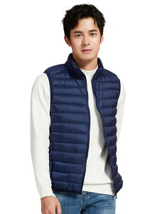 【送料無料】MDMYXJP ダウンベスト メンズ ウルトラライト 暖かい 防寒 軽量 パファーベスト コンパクト収納 MD107 色:ネイビー、サイズ:2XL