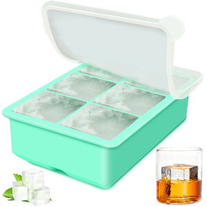 【送料無料】SYOUGO シリコン 製氷皿 製氷器 5cm四角氷 大きい氷 半透明蓋付き 氷機製氷ケース アイスキューブ 氷トレー 取り出しやすい 冷凍保存 耐久性 多用途 DIY 小型製氷機 家庭用 色:青