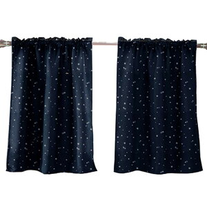 【送料無料】チャミ 遮光 カーテン UVカット 星柄 おしゃれ 防寒 断熱 昼夜目隠し 洗える 色:ダークブルー、サイズ:74*90cm*2