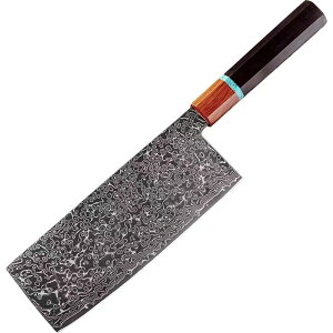 【送料無料】HIROSHIダマスカス ステンレス牛刀包丁 超鋭い料理包丁 V金10号 67層 両刃 肉、野菜、魚カット 黒チタン仕上げ 防錆 耐久性高い黒檀木柄 ギフト箱入れ 色:ブラック、サイズ:182 m