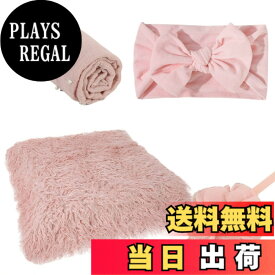 【送料無料】Sweet Plus 撮影用 ブランケット 赤ちゃん 新生児 写真 マット 毛布 ヘアバンド おくるみ カチューシャ ベビーシーツ ニューボーンフォト 色：ピンク 4点、サイズ：70*60cm