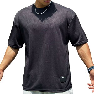 【送料無料】 ジムTシャツ 筋トレ メンズ スポーツ おしゃれ オーバーサイズ 半袖 ストレッチ フィットネス ゆとりがある トレーニングウェア 吸汗 速乾 伸縮 通気性 無地 色:ブラック、サ