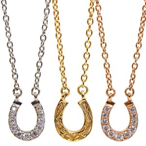 【送料無料】ハワイアンジュエリー ネックレス ホースシュー 馬蹄 リバーシブル 2WAY 石 ジルコニア 金属アレルギー対応 ステンレス スチールシルバー 色:ピンクゴールド