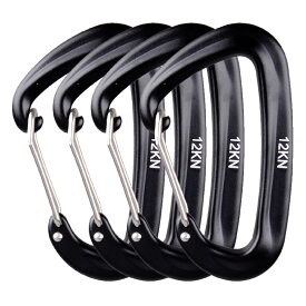 【送料無料】JEELAD カラビナ ナスカン 登山釦 12kN 25kN アルミ合金カラビナ 超軽量 キーホルダー 脱落防止 多機能 キャンプ アウトドア 色：B - 12kN - ブラック - 4個