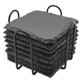 【送料無料】スレート コースター 8枚セット 収納ホルダー付き 色：四角