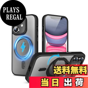 �y���������zMagSafe�Ή��P�[�X 360°���R��]�X�^���h �ϏՌ��� �����O�t�� ���G��ǂ� �S�ʕی� �h�o �F�F�u���b�N�A�T�C�Y�FiPhone 11 �p