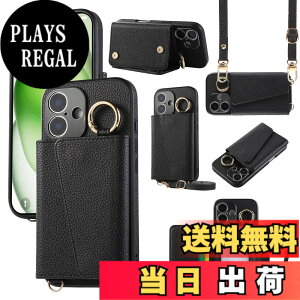 �y���������zXKringCKPTcs Wallet Case for iPhone 16 �F�F�u���b�N�A�T�C�Y�FiPhone 16 Plus
