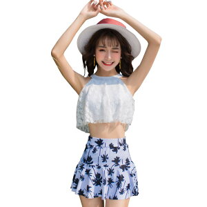 【送料無料】 水着 レディース ハイネック ビキニ 体型カバー スカート 2点セット レース 無地 モノトーン バックシャン hys1723 色:B:ホワイト×ホワイト、サイズ:XL