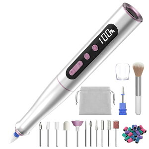 【送料無料】電動ネイルマシン 12個のビット ネイルマシーン ジェルネイル オフ キットネイルケアセット 爪磨き 甘皮処理 セルフ 正逆回転 USB給電 色:シルバー