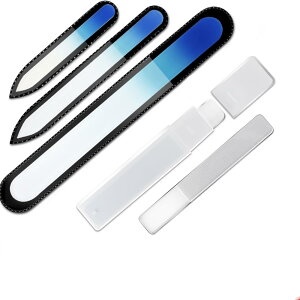 【送料無料】爪やすり ガラス 爪磨き ネイルファイル ガラス製 ネイルシャイナー ジェルネイルファイル 男女兼用 ネイルケア4点セット 専用ケース付 つめみがき つめやすり チェコ 色:ブ