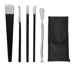 【送料無料】フットケア グッズ 爪 足 かかと 角質取り ステンレス製 ペディナイフ セット 収納ケース付き QT-160 色:ブラック