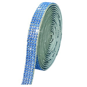 【送料無料】ラインストーンテープ 自粘着 キラキラ デコシール 長さ90cm DIY用 多列 幅4.5mm〜18mm NANDELMO 色:スカイブルー、サイズ:9mm(4列)