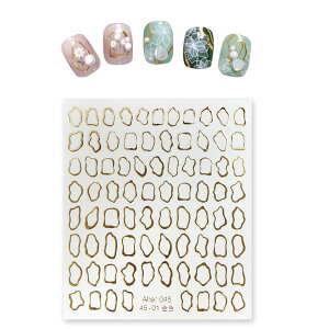 【送料無料】ネイルシール フレーム 額縁 枠 メタリック ニュアンス ネイルステッカー ネイルアート セルフネイル デコレーション 【1シート入り】 きらきらぷんぷん丸 色:ゴールド