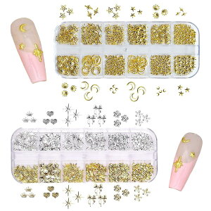 【送料無料】ESJNNK ネイルパーツ 2本セット シルバーゴールド 多種類 合金小さい 金属パーツ 星 月 花 王冠 蝶結び スター ハート おしゃれ キャラクター 可愛い DIY ジュエリーパーツ 手芸素