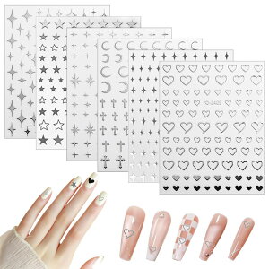【送料無料】ネイルシール 小銀星 シルバー ネイルステッカー ネイルアート リキッドメタルの質感 シルバー 3Dネイルシール スパークリングシルバースター 6スタイル 色:【Generic】