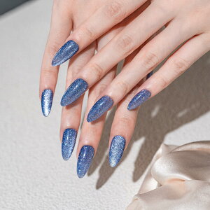【送料無料】Sun&Beam Nails 手作り ネイルチップ ミディアム ロング アーモンド ブルー つけ爪 マグネット 無地 ワンカラー シンプル デザイン おしゃれ 付け爪 10枚入 色:#239、サイズ:S