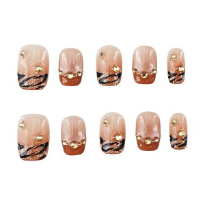 【送料無料】farfarflame 手作り ネイルチップ ショート 付け爪 つけ爪 3D ダイヤモンド 光沢 デザイン 貼るだけ 秋 冬 パーティー 10枚入 色:山の秘境、サイズ:M