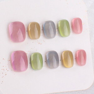 【送料無料】手作りネイルチップ 小さい爪 ショートネイルアート 10枚入 ネイルチップ つけ爪 色:ピンク、サイズ:XS