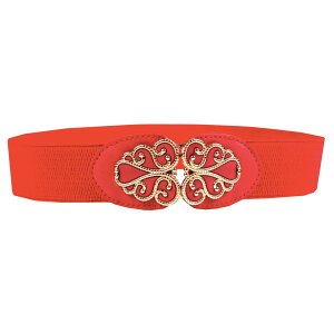 【送料無料】WHITE FANG(ホワイトファング) ワイドベルト おしゃれ ゴム ベルト アンティーク調 カジュアル 黒 赤 レディース BT076 色:02:レッド、サイズ:サイズ