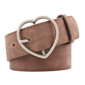 【送料無料】WHITE FANG(ホワイトファング) レザー ベルト おしゃれ ベルト 細い カジュアル ハート バックル 皮 革 レディース BT057 色:05:コーヒー、サイズ:サイズ