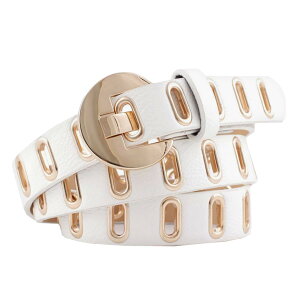 【送料無料】WHITE FANG(ホワイトファング) レザー ベルト おしゃれ ベルト カジュアル スーツ 皮 革 赤 黒 白 レディース BT103 色:02:ホワイト、サイズ:サイズ