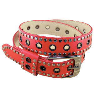 【送料無料】WHITE FANG(ホワイトファング) レザー ベルト おしゃれ メタルスタッズ カジュアル ベルト レディース BT133 色:01:レッド、サイズ:サイズ