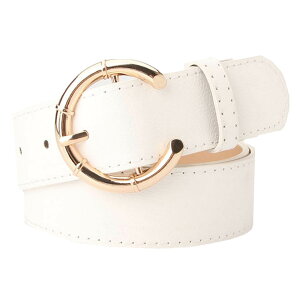 【送料無料】WHITE FANG(ホワイトファング) レザー ベルト おしゃれ ゴールド 細い カジュアル 可愛い 皮 革 レディース BT151 色:02:ホワイト、サイズ:サイズ