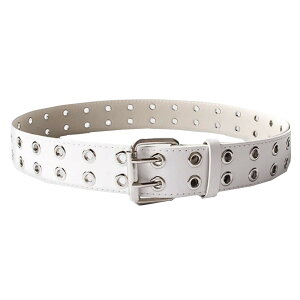 【送料無料】WHITE FANG(ホワイトファング) レザー ベルト おしゃれ ベルト シルバー 黒 白 カジュアル ロック 皮 革 レディース BT155 色:02:ホワイト、サイズ:サイズ