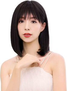 【送料無料】HIYE 人毛 ボブ つむじ 手植え フルウィッグ ウイッグ 人毛100% 医療用 普段用 小顔 ショート 前髪 女性用 かつら 薄毛 ボリュームアップ レディース 色:黒色、サイズ:40cm