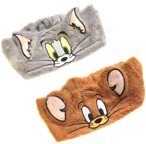 【送料無料】【2点セット】トムとジェリー ヘアバンド ヘアターバン 前髪止め 化粧 吸水 お風呂 柔らかい ふわふわ 伸縮性あり タオル 洗顔 バス用品 おしゃれ 可愛い レディース 色:2点セ