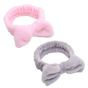 【送料無料】吸水リストバンド ヘアバンド レディース 洗顔用 伸縮性 ふわふわ 化粧ヘアーバンド お風呂 ヨガ用 スポーツ用 柔らかい 色:Set 4(2点ヘアバンド/グレー+ピンク)
