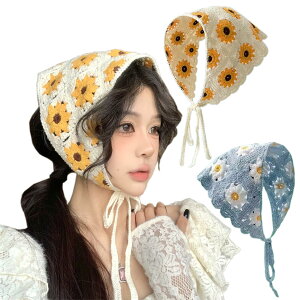 【送料無料】YiyiLai 2枚セット かぎ針編み 三角巾 大人用 三角スカーフ ニットヘアバンド ヘッドバンド ヘアアクセサリー レディース ターバン 髪飾り 色:タイプH、サイズ:2枚セット