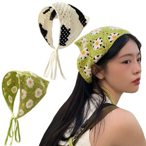 【送料無料】YiyiLai 2枚セット かぎ針編み 三角巾 大人用 三角スカーフ ニットヘアバンド ヘッドバンド ヘアアクセサリー レディース ターバン 髪飾り 色:タイプB、サイズ:2枚セット