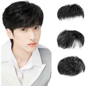 【送料無料】部分ウィッグメンズ 人毛 手植え ポイントウィッグ つむじ ヘアピース 薄毛隠し 白髪隠れ 増毛 ふんわり感 軽量 通気性優れ 付け毛 男性用 自然色 色:テクスチャー-自然黒、サ