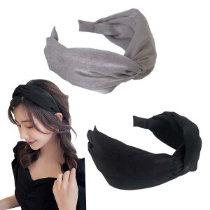 【送料無料】サムコス ヘアバンド レディース カチューシャ 可愛い ヘアアクセサリー 髪飾り 滑り止め 幅広 ヘアターバン カジュアル ヘッドバンド お風呂/ヨガ/洗顔用に 色:E(グレー/黒)、