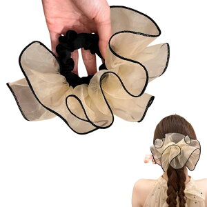 【送料無料】シュシュ 大きめ レディース ヘアアクセサリー レース シフォン ボリューム ヘアゴム 髪飾り 上品 おしゃれ 大人 可愛い 色:ベージュ、サイズ:シフォン