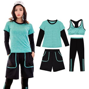 【送料無料】 フィットネス 水着 レディース 体型カバー ママ 水着 セパレート 長袖ラッシュガード レギンス スポーツブラ サーフパンツ 4点セット hys1289 色:グリーン、サイズ:XL