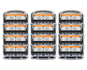 【送料無料】YCthriving ジレット対応 替刃 プログライド 12個入 ProGlide 替え刃 5枚刃 互換品 マニュアル カミソリ オレンジ色 色:オレンジ